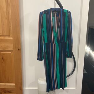Chelsea28 Multicolor Vertical Stripe Dress in Green, Teal, Blue and Coral